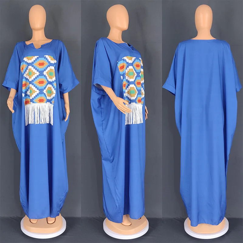 African Dresses for Women Summer Fashion African Women Short Sleeve Polyester Printing Long Dress Abaya Dress African Clothes