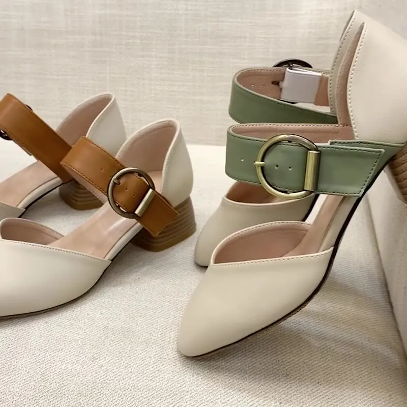 

Block Heels Square Toe Med 2022 Summer Female Sandal Comfort Shoes for Women Shallow Mouth Chunky Medium Girls Beige Fashion