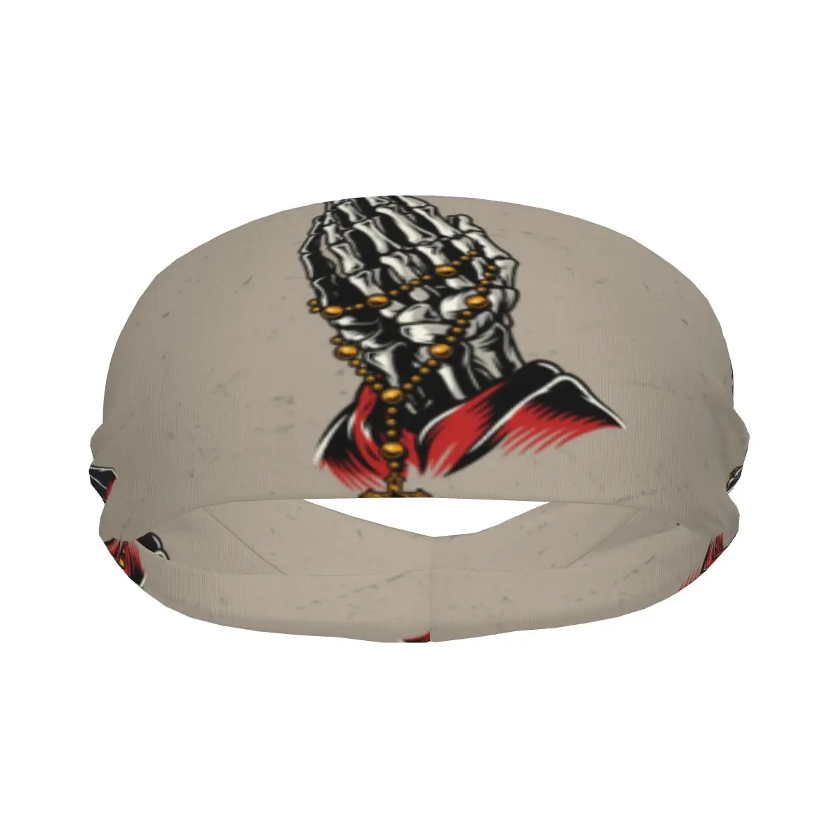 

Sports Sweatband Breathable Headband Sweat Hair Head Band Skeleton Praying Hands With Rosary Yoga Headband