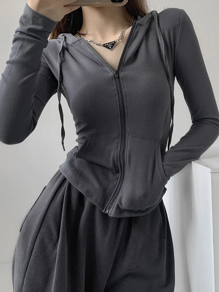 Уличная одежда футболки на молнии Женский винтажный пикантный однотонный