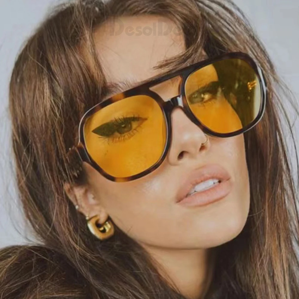 

Trends Pilot Sunglasses Women Vintage Yellow Brand Designer Sunglass Female Oversized Popular Glasses Eyewear Shades UV400