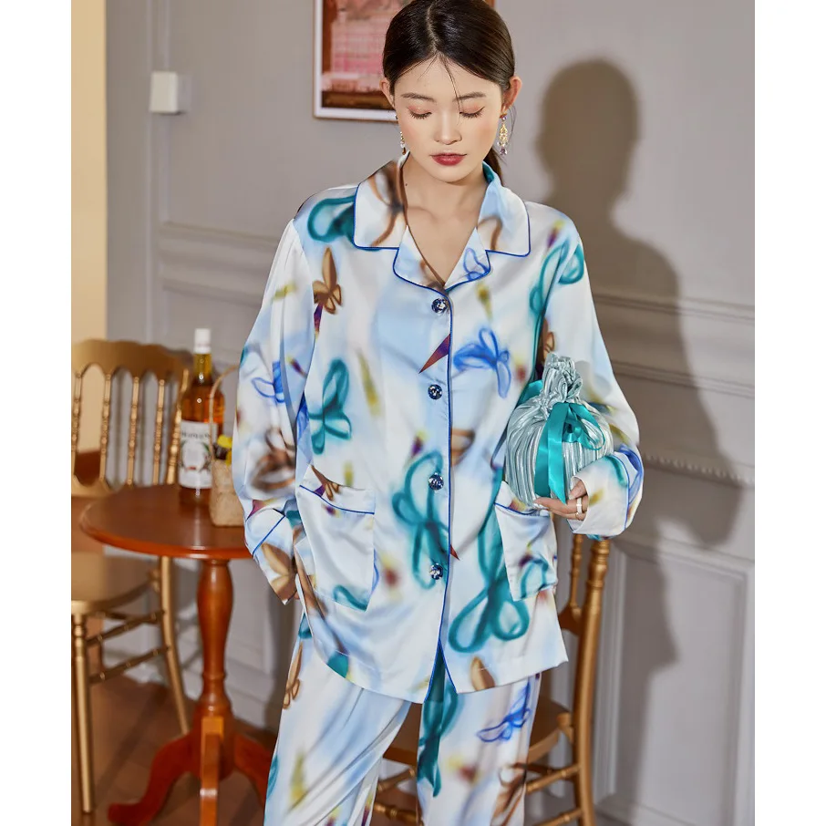 2022 Haiji Sunrise Premium Ice Silk Two-piece Pajamas Women's Suit  silk sleepwear set  pijamas women
