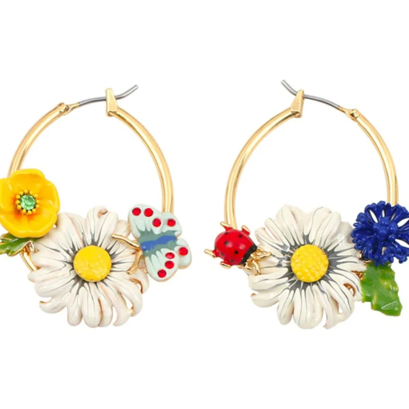 Женские трехмерные серьги с эмалью цветами ручной работы в виде Феи леса