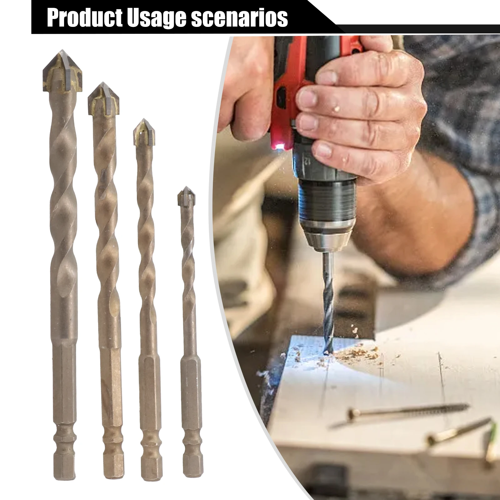 

4* Drill Bits Ceramic Wall Glass Punching Hole Cutter 6/8/10/12mm Hex Shank For Woodworking Metal Drilling Construction Tools