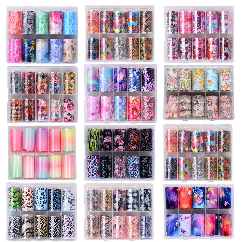 

10Pcs Box Nail Transfer Foils Serpentine Leopard Pattern Nail Sticker Marble Sliders Wraps Adhesive Papers Decals