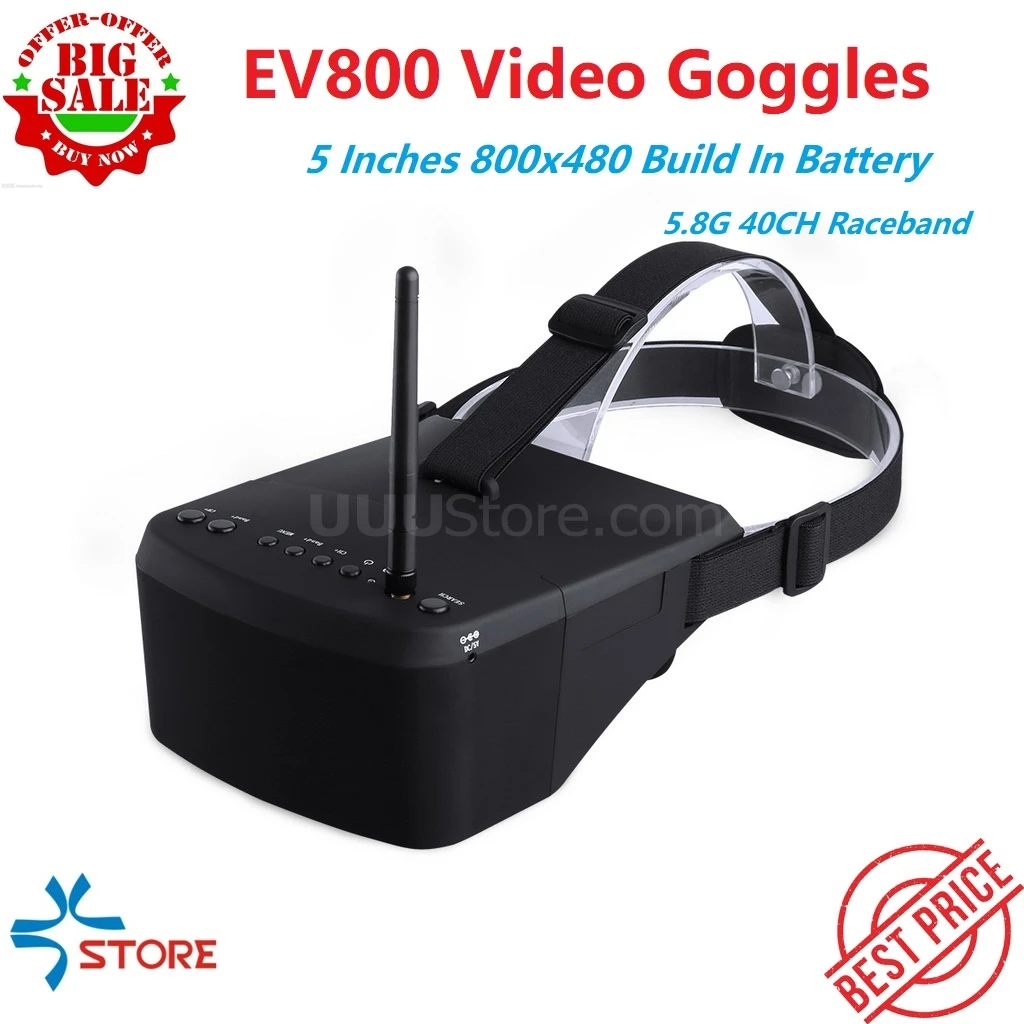 

EV800 5 Inches 800x480 FPV Video Goggles 5.8G 40CH Raceband Auto-Searching Build In Battery For FPV Drones