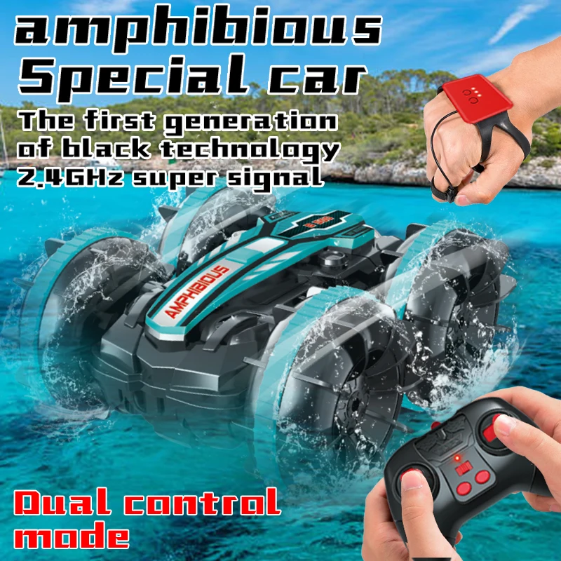 

Stunt RC Car 1200mAh 4wd Water & Land 2in1 Remote Control Car 2.4G Double Side Flip Amphibious RC Drift Car Toys children Gifts
