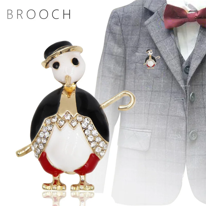 

Dripping Penguin Wearing Hat Brooch Rhinestone Animal Pin with Corsage Bird Clothing Accessories