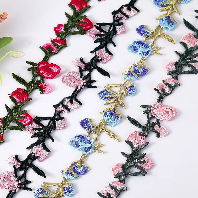 5 ярдов 4 см широкая розовая синяя кружевная отделка Крафтовая Цветочная