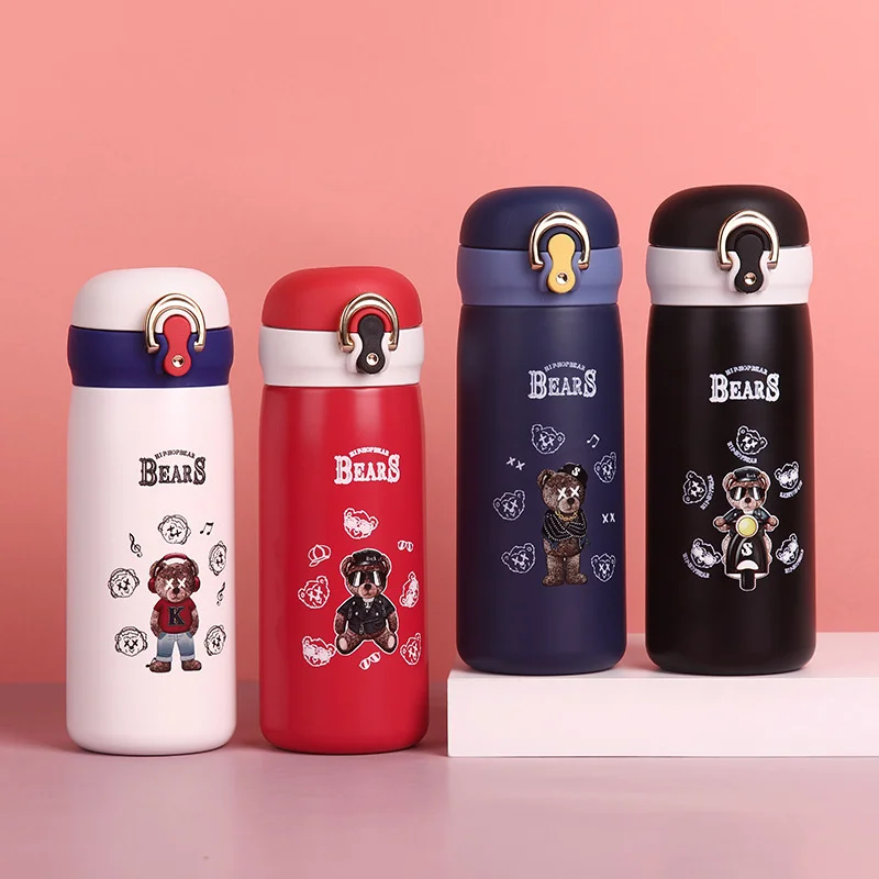 

Симпатичный медведь, термос, чашка, новинка, Детская мультяшная чашка для воды из нержавеющей стали 316, модная похлопывающая чашка, чехол