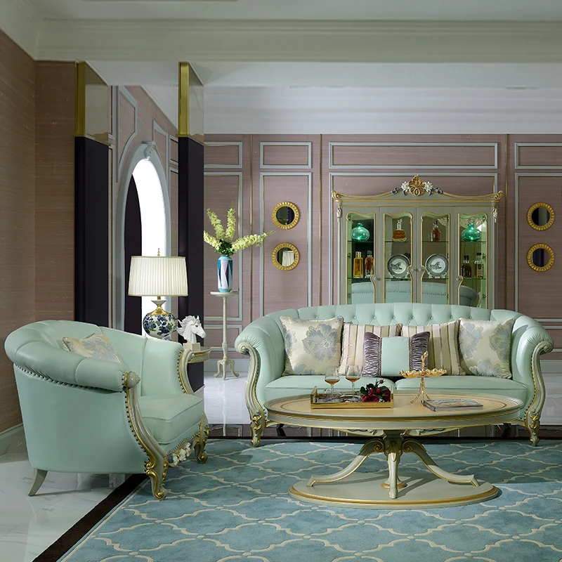 

French furniture European leather sofa living room combination neoclassical solid wood sofa 123 combination A8