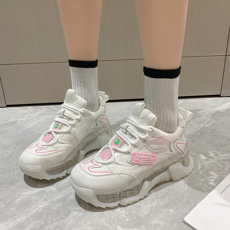 

Women Chunky Sneakers Platform 2022 Fashion Autumn Breathable Comfort Running Casual Couple Sport Shoes White Black Size 35-40
