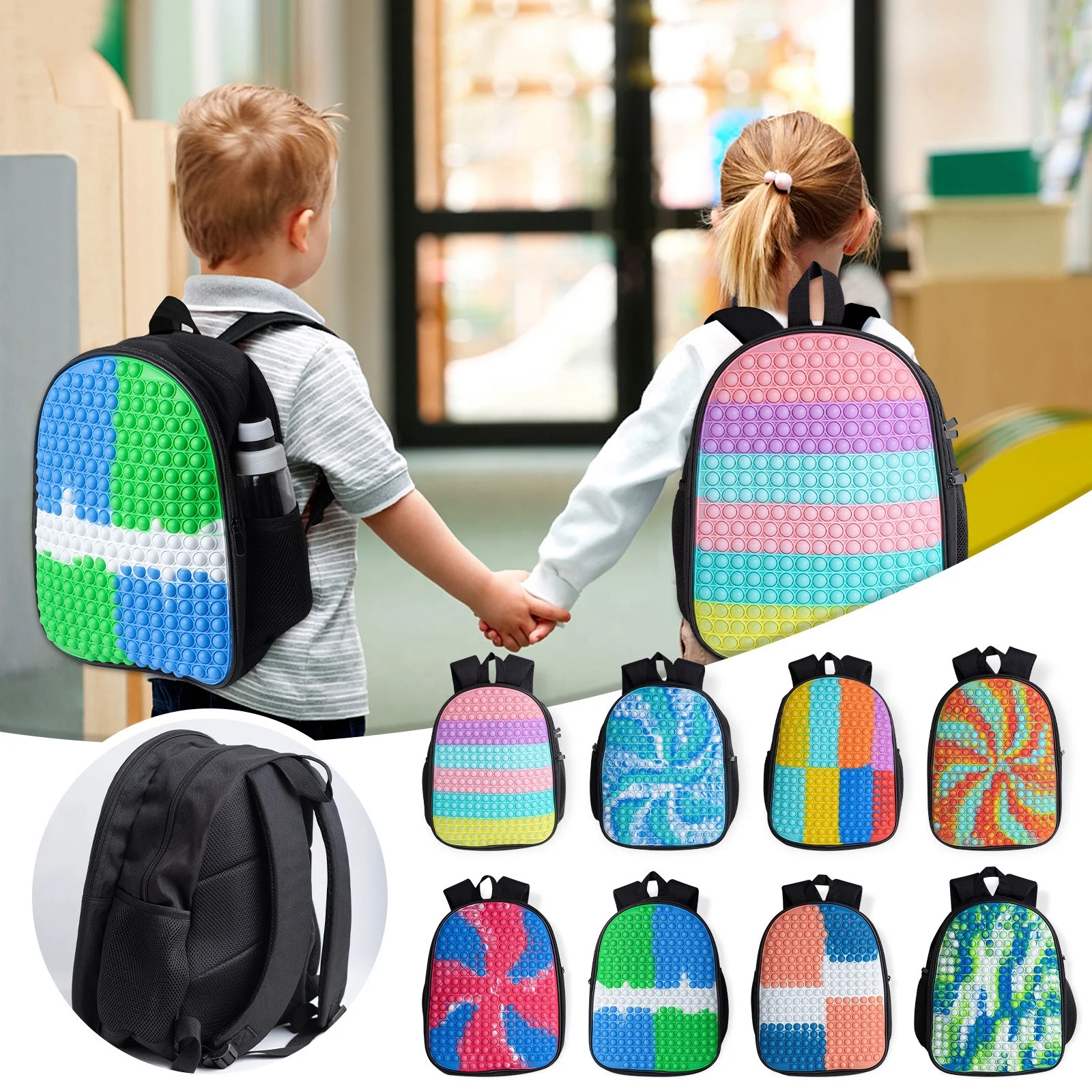 Hot Push Bubble Backpack Student Boy Girl Kids Bag Rainbow Bookbag Backpack 3D Print Cartoon Kid Fidget Toy Schoolbag