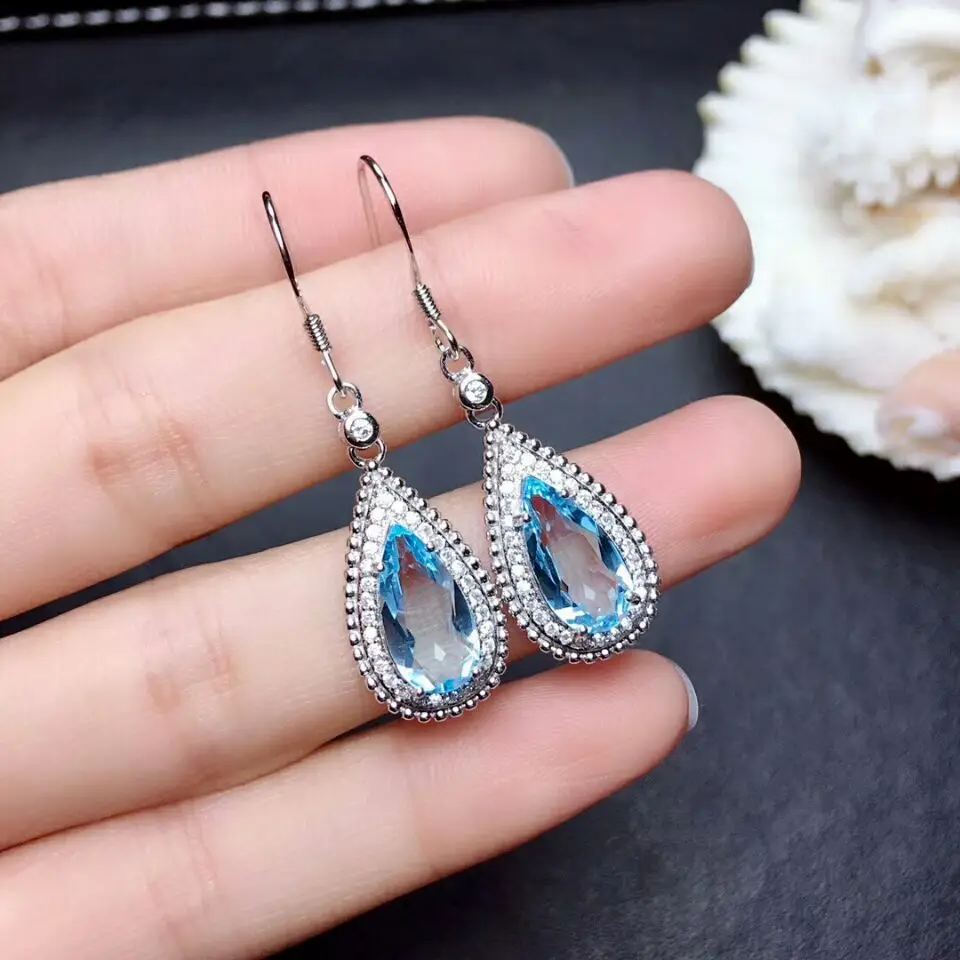 

MeiBaPJ 100% Real 925 Sterling Silver Natural Sky Blue Topaz Classic Water Drop Earrings Fine Charm Jewelry for Women