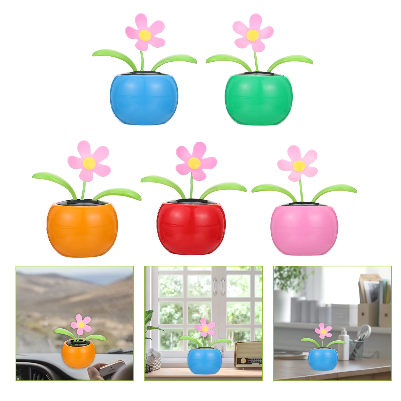 

5 Pcs Dining Room Decor Table Garden Table Centerpiece Potted Flower Decor Solar Car Flower Dancing Solar Toys