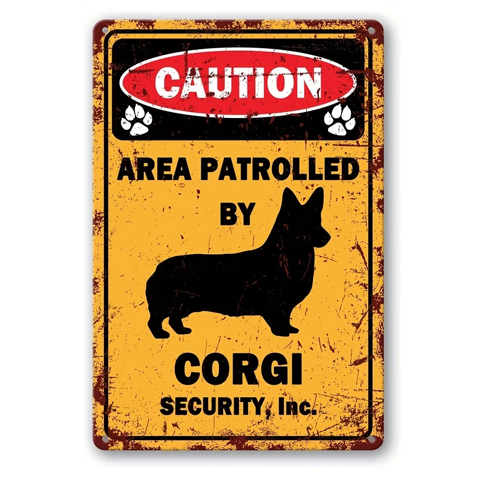 Осторожное помещение, патрулированный CORGL, металлический жестяной знак 8x12 дюймов, винтажная табличка декор, настенное искусство, декор для комнаты, прямоугольник