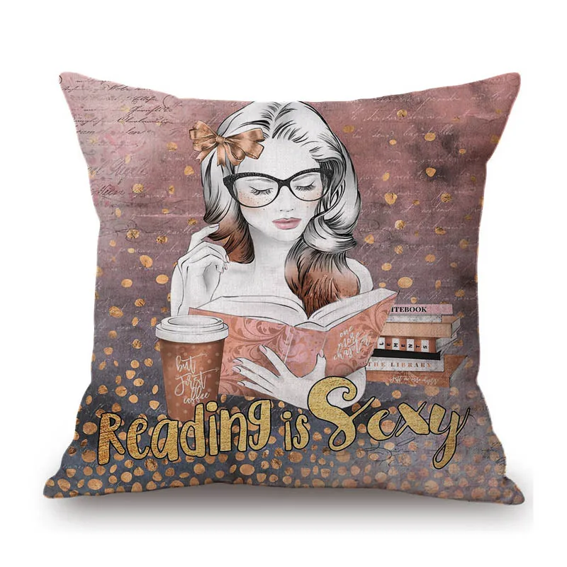 Nordic Floral Pattern Book Reading Bookish Library Decoration Sofa Throw Pillow Case Cotton Linen Quotes Letters Cushion Cover