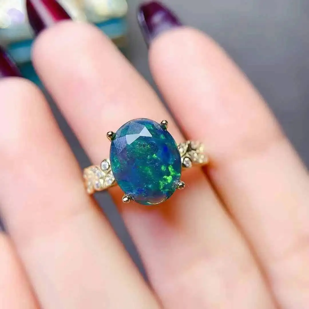 Новейшее кольцо с черным опалом высокое качество стерлинговое серебро 925 пробы