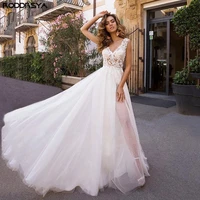beach tulle lace applique side slit wedding dress vestido noiva boho sweep train bridal gown for women robe de mari%c3%a9e vintage