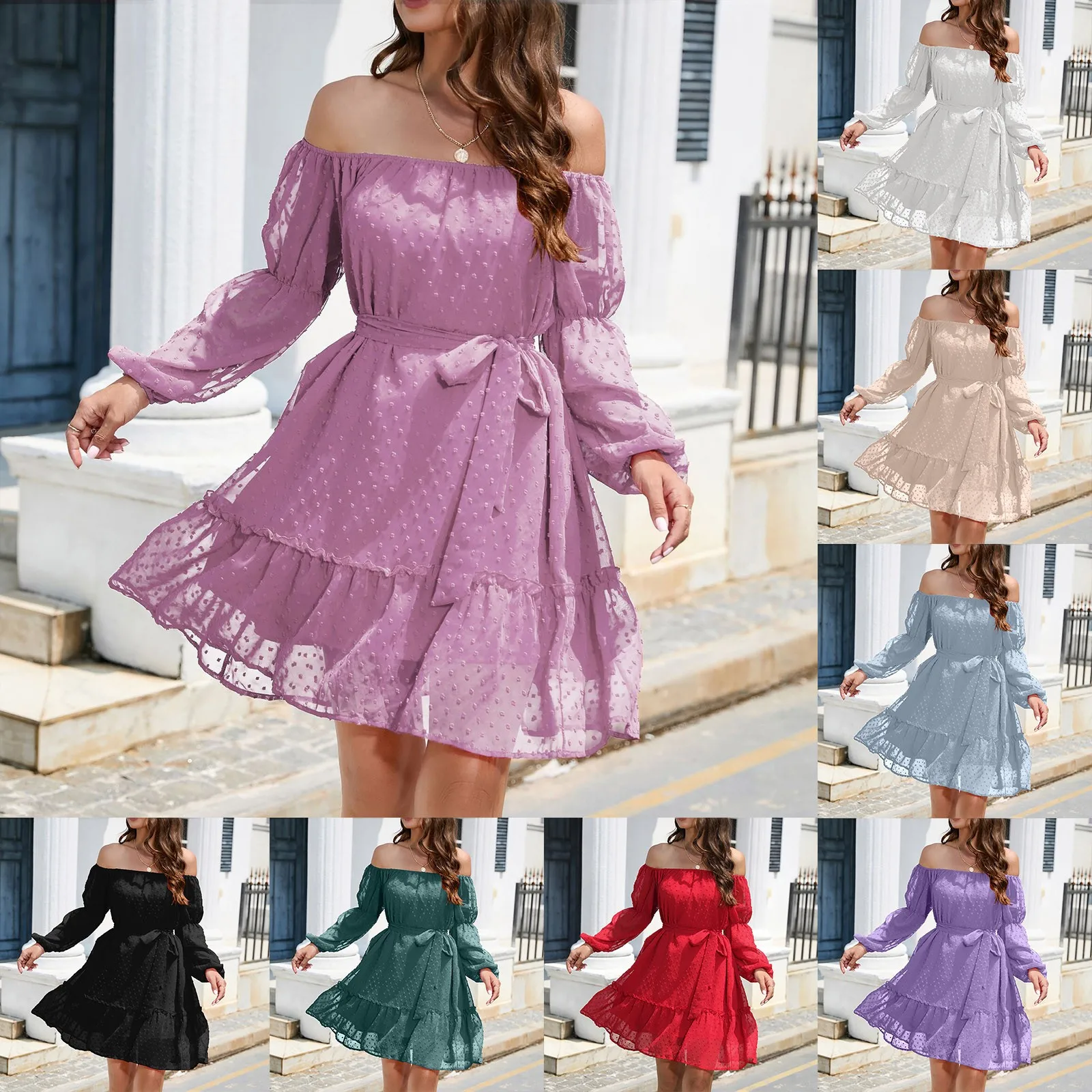 

Женское шифоновое платье на одно плечо, с длинным рукавом