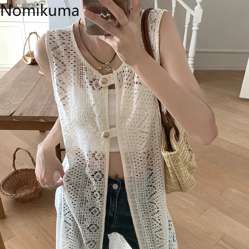 Женское кружевное платье без рукавов летнее тонкое свободное Прозрачное 2024