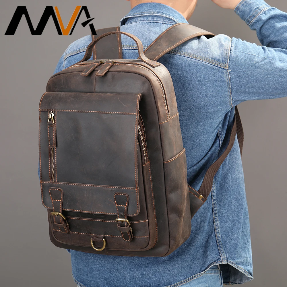 

New Personalized Leather Backpack Men Travel College Vintage 14" Laptop Rucksack Anniversary Gift For Him Father's Day