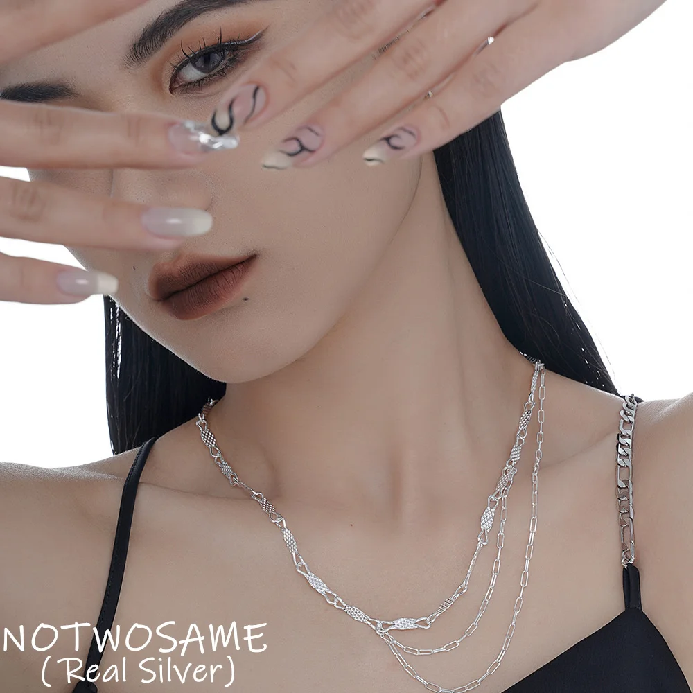 

NOTWOSAME New Popular Pins Chains Necklace for Women Multi Layers Stacked Necklaces Simple Fashion 925 Silver Jewelry NO Pendant