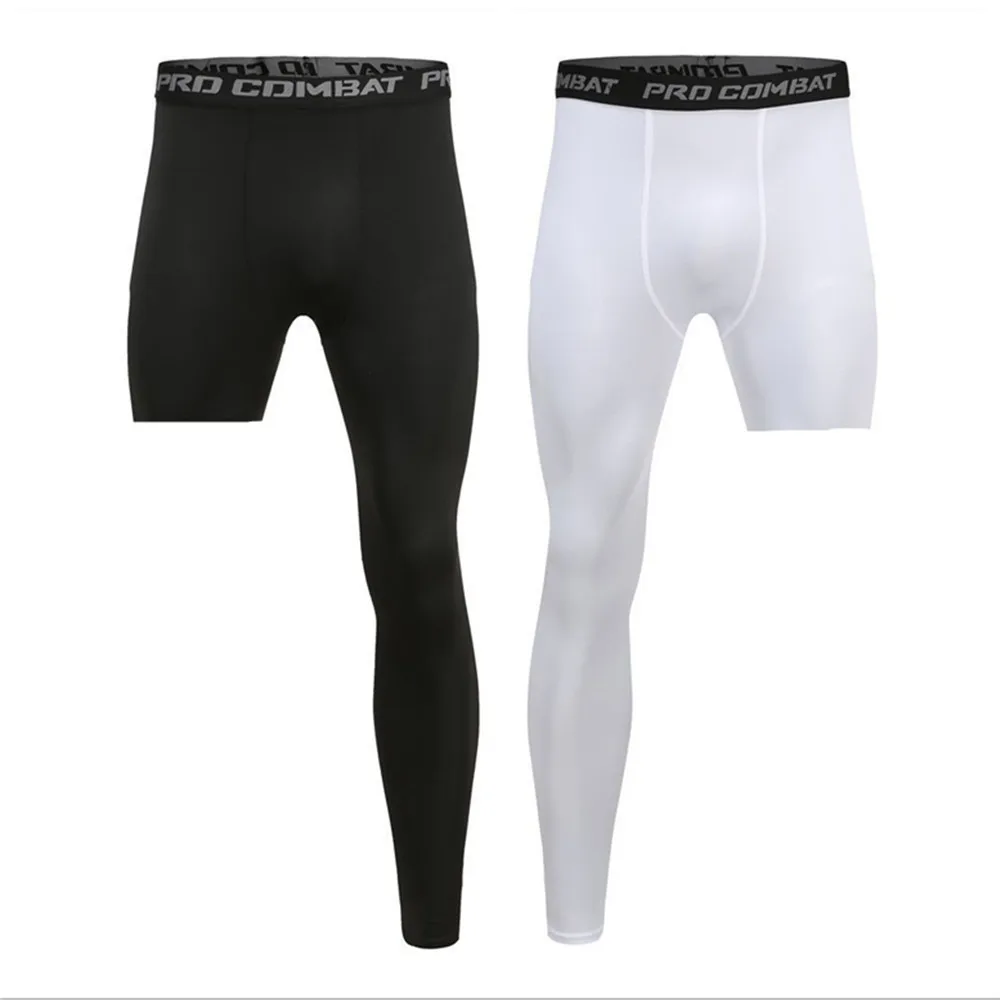 Men Base Layer Exercise Trousers Compression Running Tight Sport Cropped One Leg Leggings Basketball Football Yoga Fitness Pants