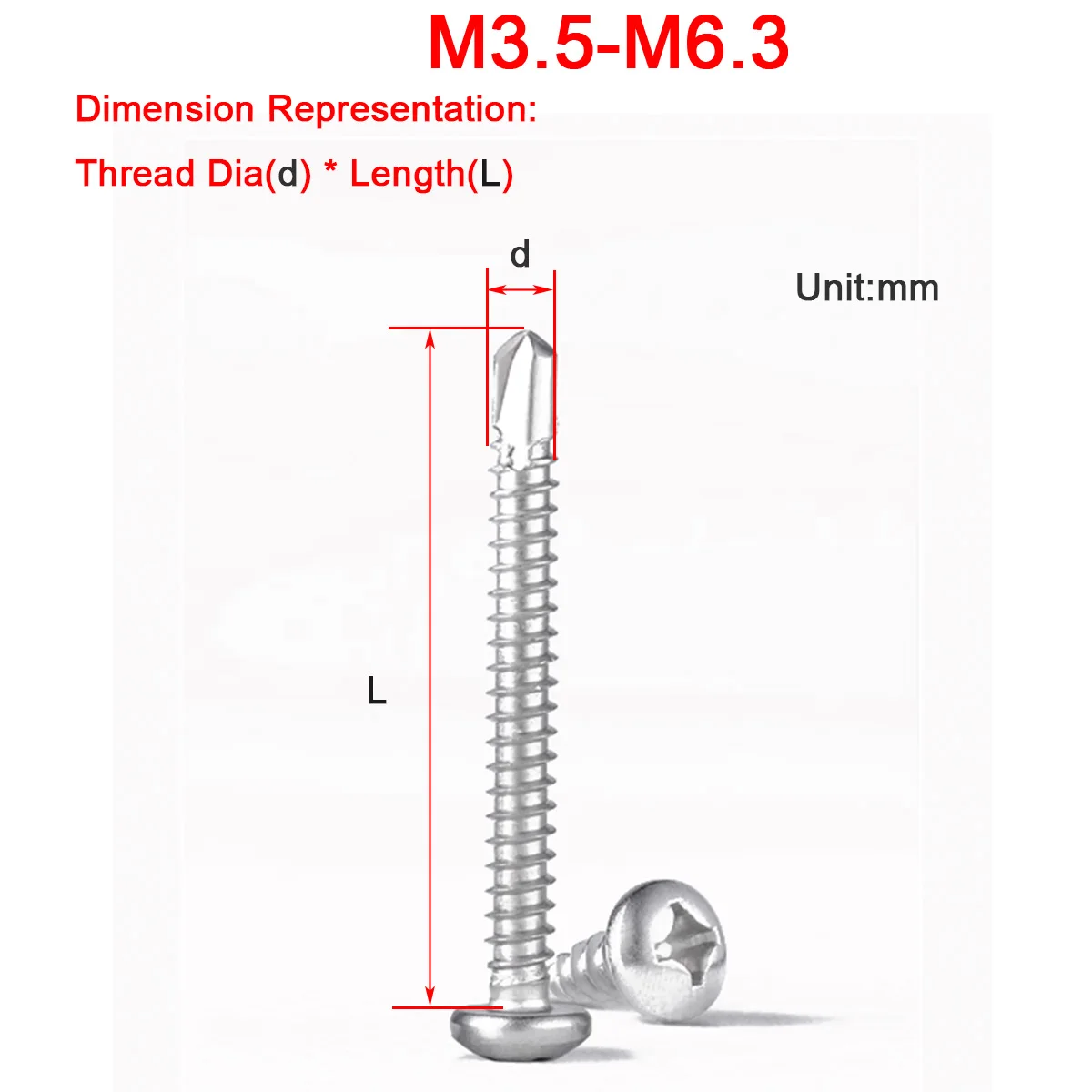 

M3.5M3.9M4.2M4.8M5.5M6.3 Carbon Steel /304/410 Stainless Steel Round Head Cross Recessed Drill Tail Self-Tapping Screw