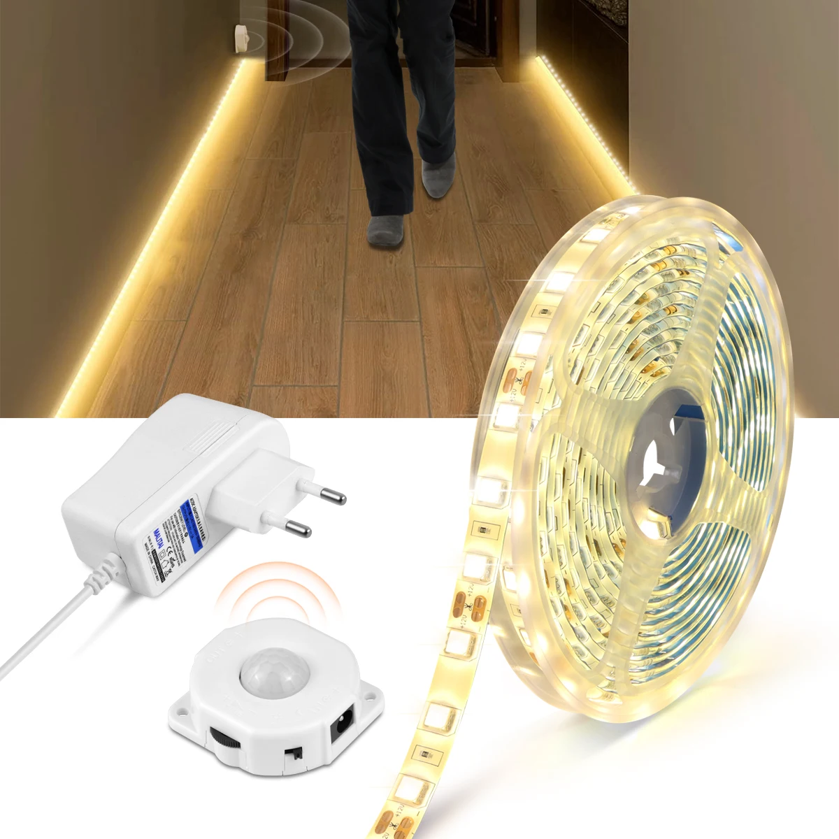 Smart Turn ON OFF LED Night Light PIR Motion Sensor Cabinet Lamp Wireless Wall Lamp tape for room Kitchen Stairs Lighting EU/US