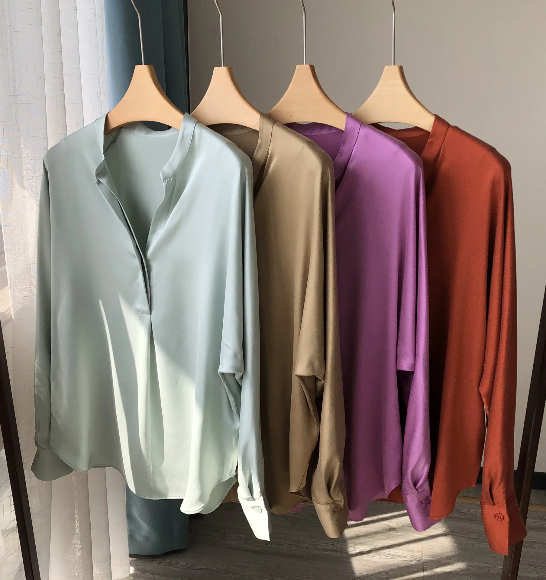 Женская рубашка оверсайз из 100% шелкового атласа потертые песком рубашки и блузки