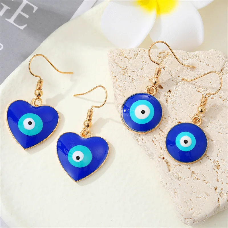 

fashion vintage bohemian round heart shape blue evil eye dangle earring for women ladies lucky amulet drop earring trend jewelry