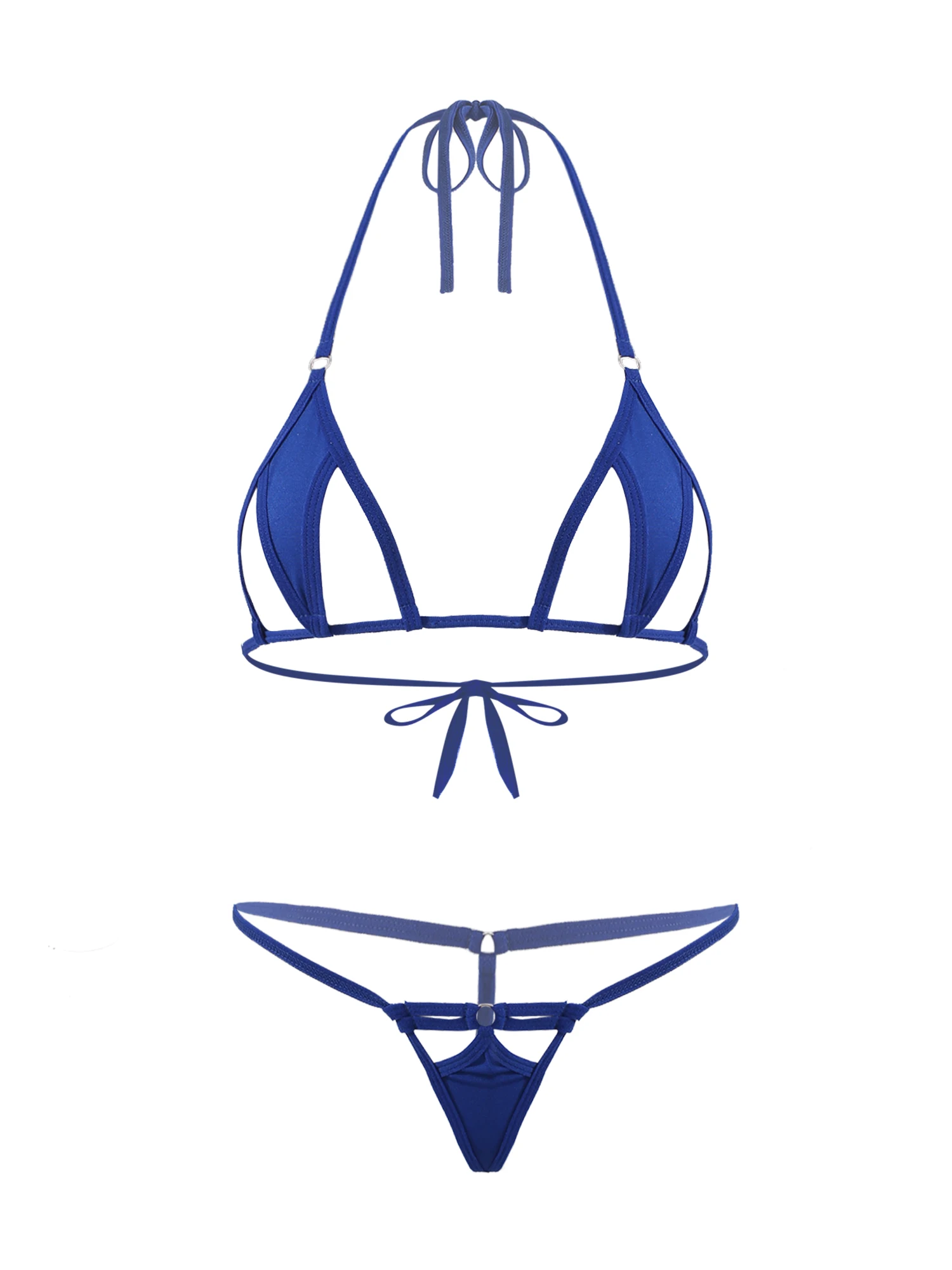 

Sexy Womens Two-piece Bathing Suit Hollow Out Bikini Set Swimwear Beachwear Lace-up Bra with Low Waist T-back
