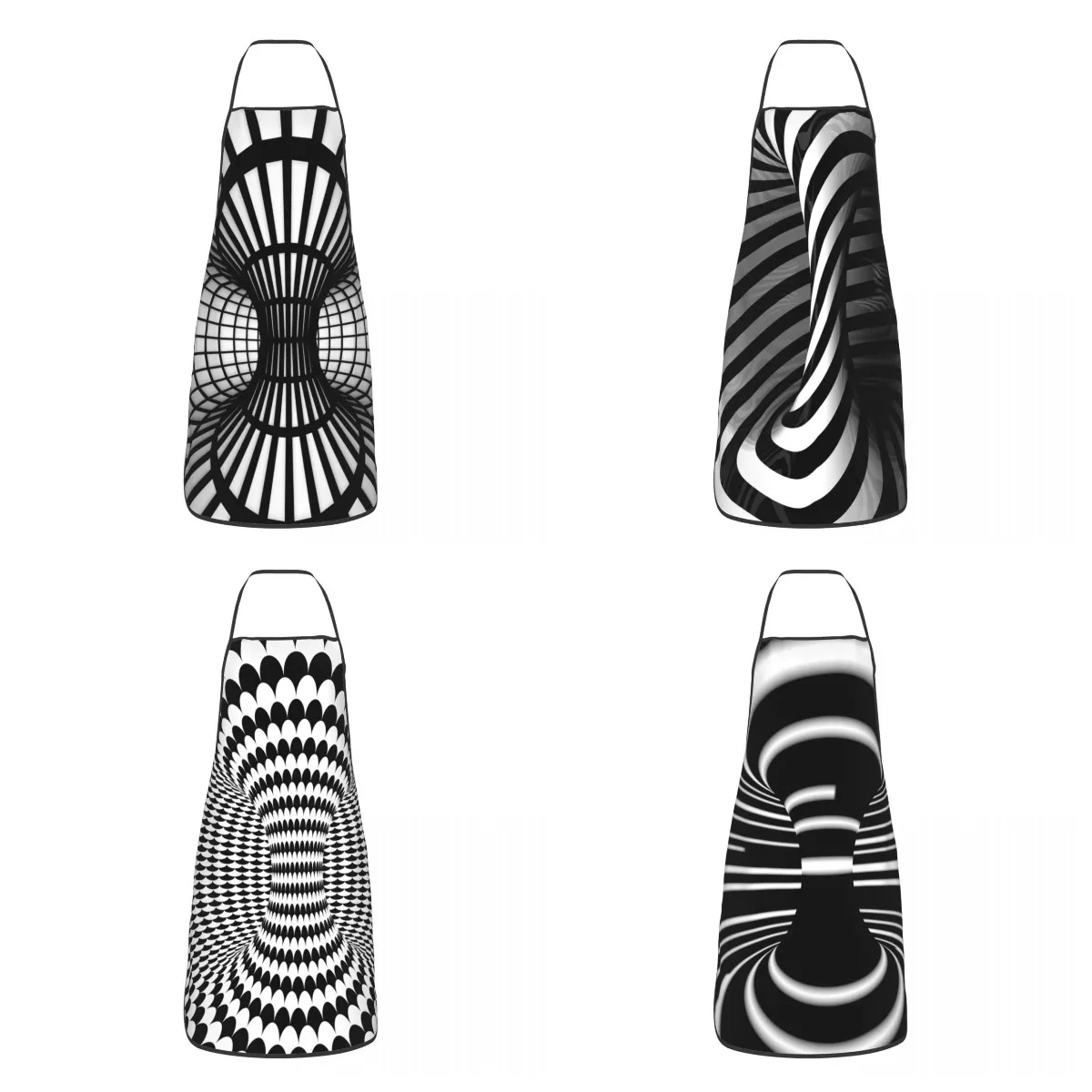 

Custom Bib Op Art Black And White Aprons Men Women Unisex Adult Chef Cooking Kitchen Wireframe Tunnel Geometric Tablier Cuisine