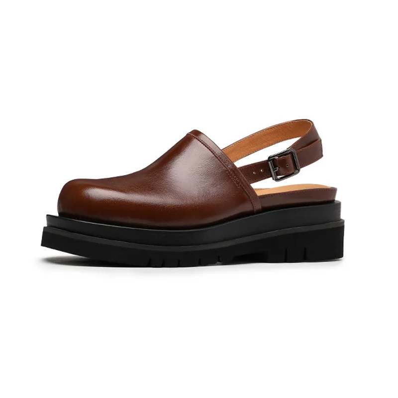 

Сандалии мужские из натуральной кожи на платформе, повседневные босоножки на толстой подошве, уличная одежда в стиле Харадзюку, обувь из воловьей кожи