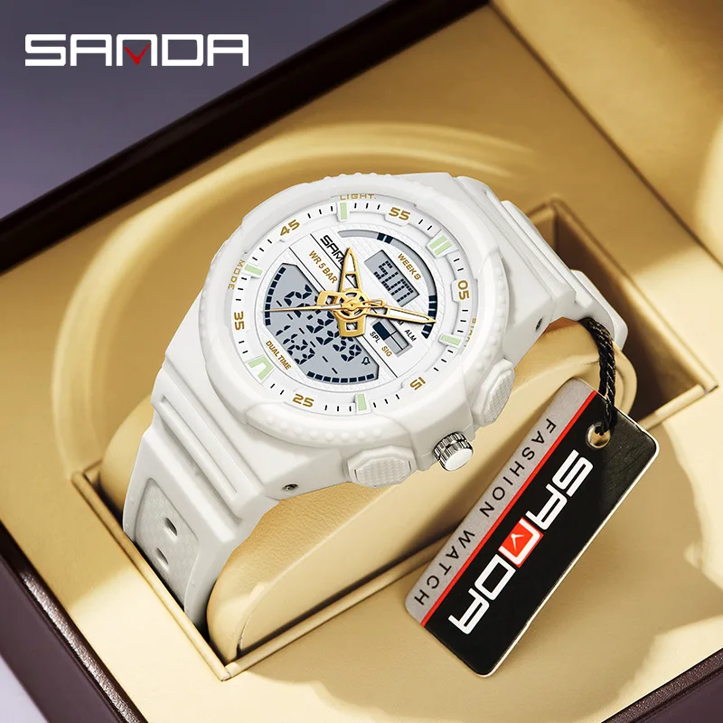 

Sanda 9030 New Design Fashion Men's Led Analog Alarm Mode Wrist Watches Waterproof Outdoor Sports Chronograph Digital Hand Clock