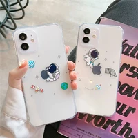 creative cartoon couple cute astronaut transparent silicone phone case for iphone 7 8 plus xs max xr 11 12 13 pro max case