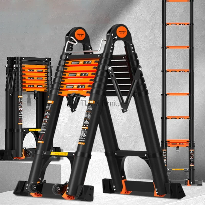 Multifunction Folding Ladder Aluminum Alloy Telescopic Thickened Herringbone Portable Lift Engineering
