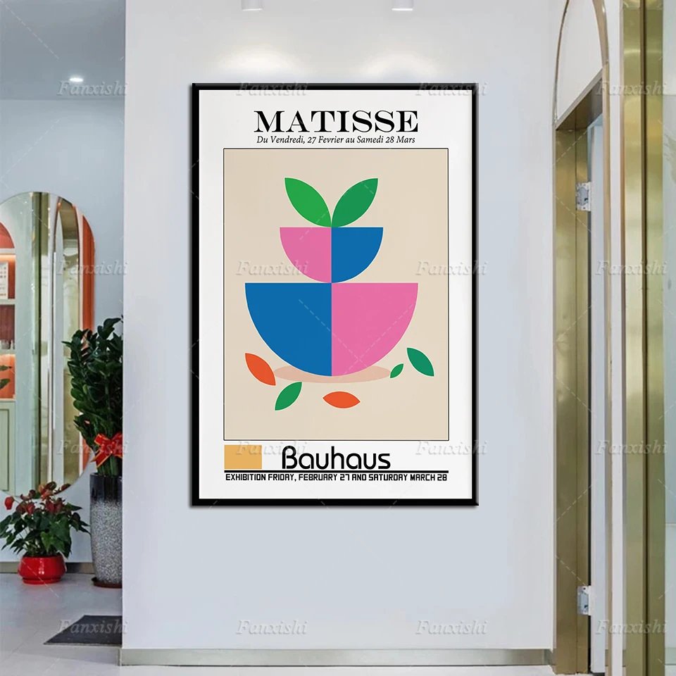 

Bauhaus Art Print Poster,Minimalist Geometric Plants Retro Line Art, Mid Century Modern Abstract Wall Art Canvas Painting Poster
