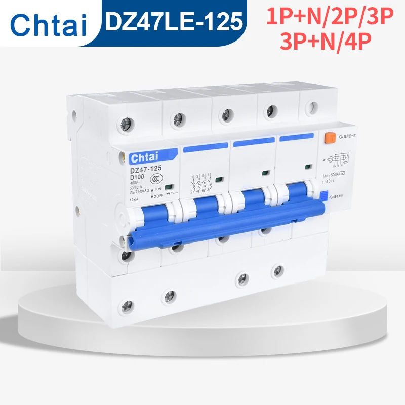 

.DZ47LE-125 Leackage Circuit Breaker MIni RCD RCBO 63A 80A 100A 125A AC230V 400V Multifunctional Overload Leakage ELCB