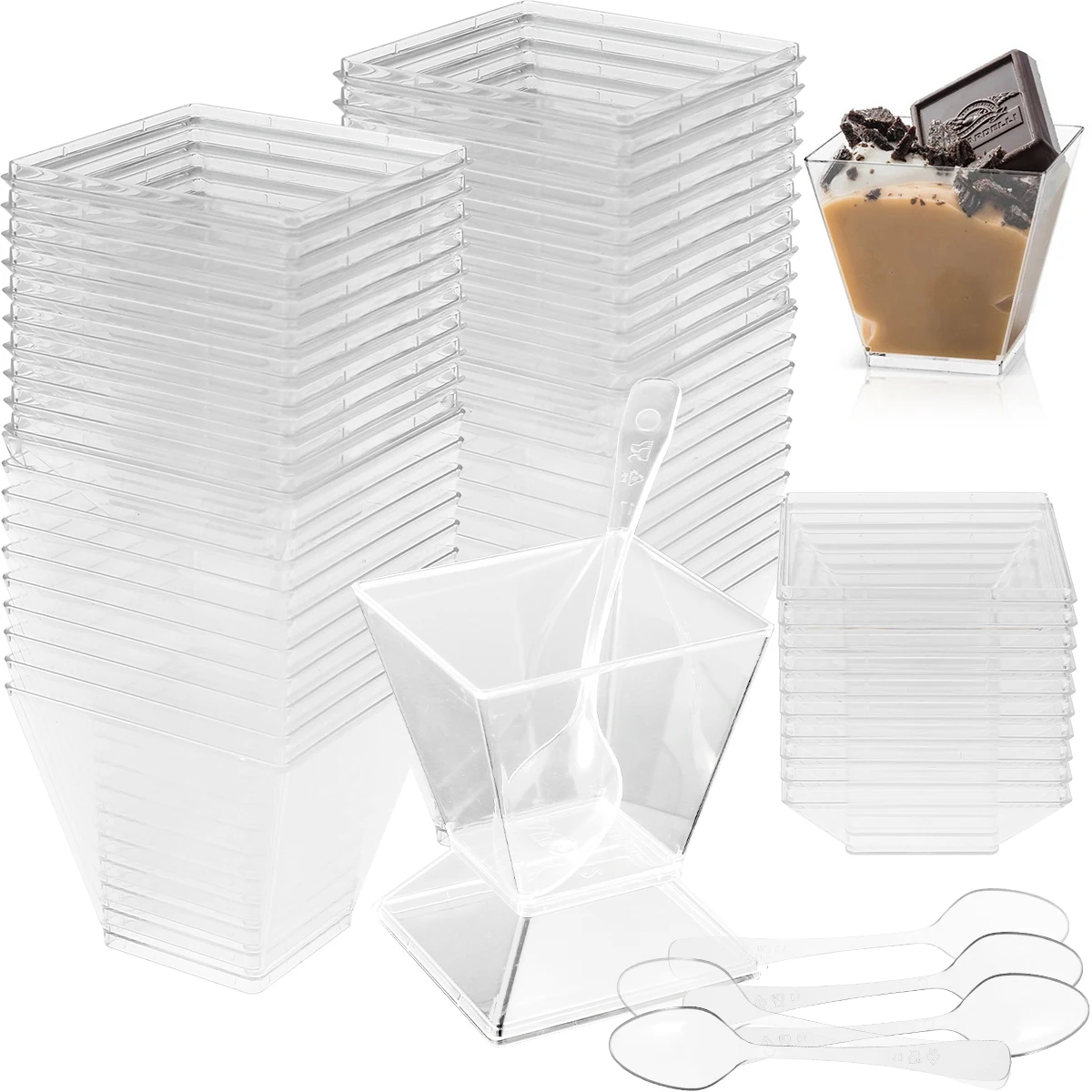 

50 шт., многоразовые пластиковые десертные чашки, 60 мл