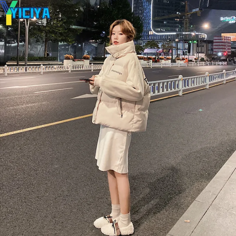 YICIYA Parkas Woman Winter 2023 Stand-neck Jackets Long Sleeve Office Lady Warm Fashion Coat Parka Female Clothing Outwear Mujer