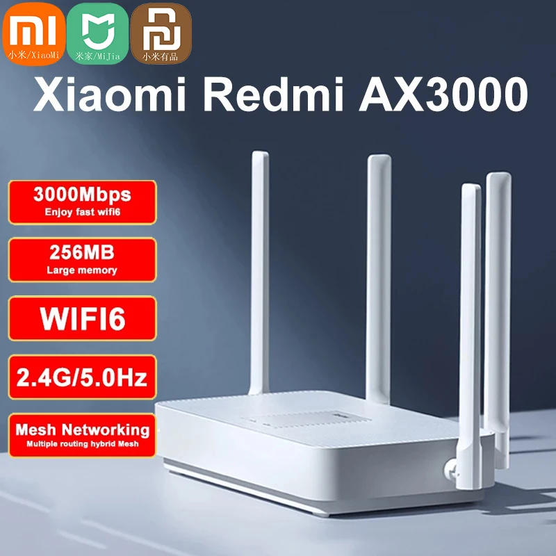 Роутер Xiaomi Redmi Mi AX3000 Wi-Fi 6 сетчатый гигабитный 256 ГГц двухдиапазонный беспроводной двухъядерный Wi-Fi ретранслятор м домашний усилитель памяти