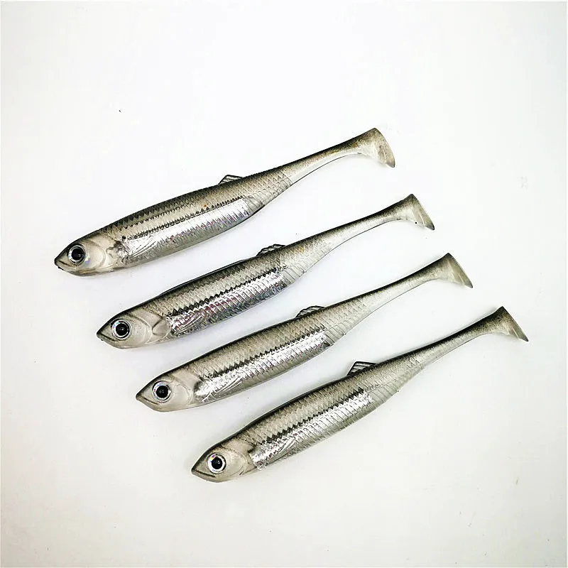 10Pcs/lot Fishing Soft Bait 7CM 7.5CM 1.7G 2.3G 2.7G T Tail fish Fishing Lures Rainbow Color Sequin Swing Fishing Spinner Bait