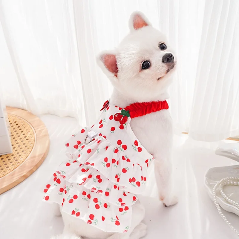Фото Летнее платье-сарафан для собак Cherry Dog: хлопковая юбка на бретелях для чихуахуа, бишонов, йорков, костюм принцессы для собак, одежда для крупных пород №3