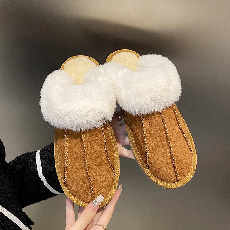 

Autumn and Winter 2022 Women's Slippers Maroon Baotou Lamb Wool Semi Slippers (women Wear Warm Flat Muller Shoes Outside), Warm