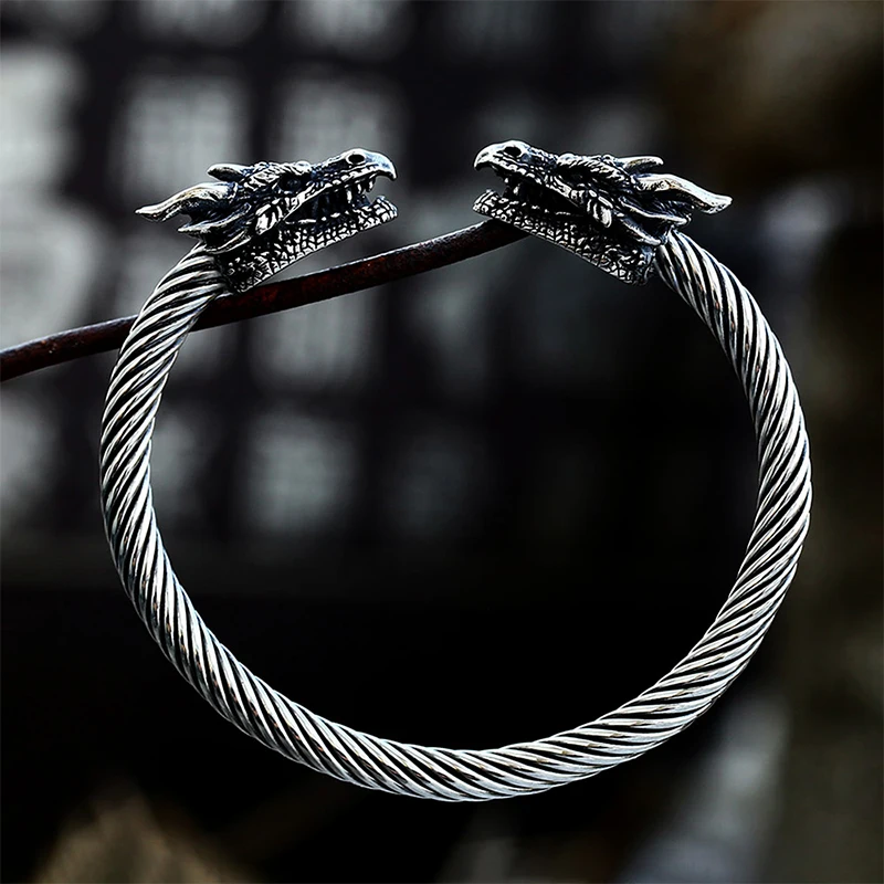 

Viking Dragon Bracelet Stainless Steel Adjustable Wristband Cuff Bracelet Bangle for Men Fashion Nordic Scandinavian Jewelry