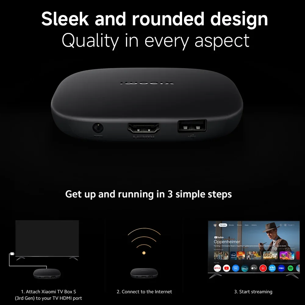 Фото Глобальная версия Xiaomi TV Box S 3-го поколения 4K Ultra HD 2G 32G WiFi BT5.2 Google TV Cast Netflix Smart TV Box Медиаплеер №3