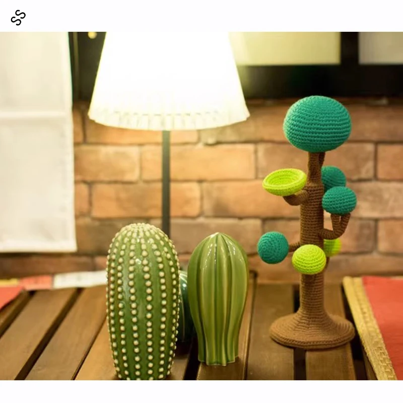 New Fashion DIY Finished Pure Handmade Cotton Knitted Tree Design Jewelry Storage Shown Display for Women