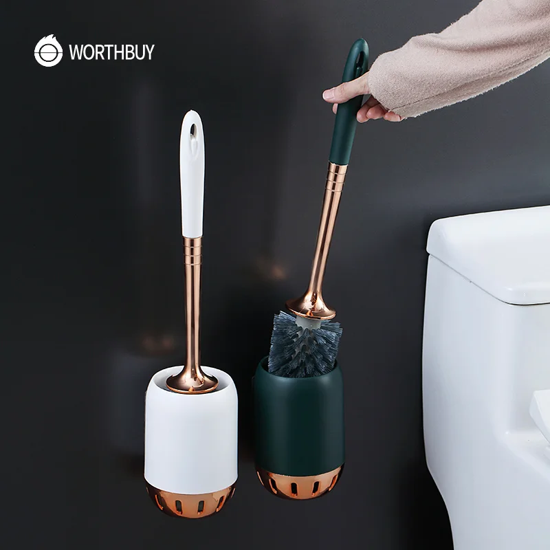 

WORTHBUY Punch-Free Wall-Mounted Toilet Brush With Holder Plastic Toilet Cleaning Brush Toilet Wash Brush Bathroom Accessories